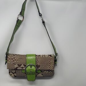Coach Signature Patchwork Canvas Python Buckle Shoulder Bag